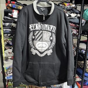 Y2K Ecko Unltd Men’s Black Embroidered Zip Up Seater Big And Tall 3xl